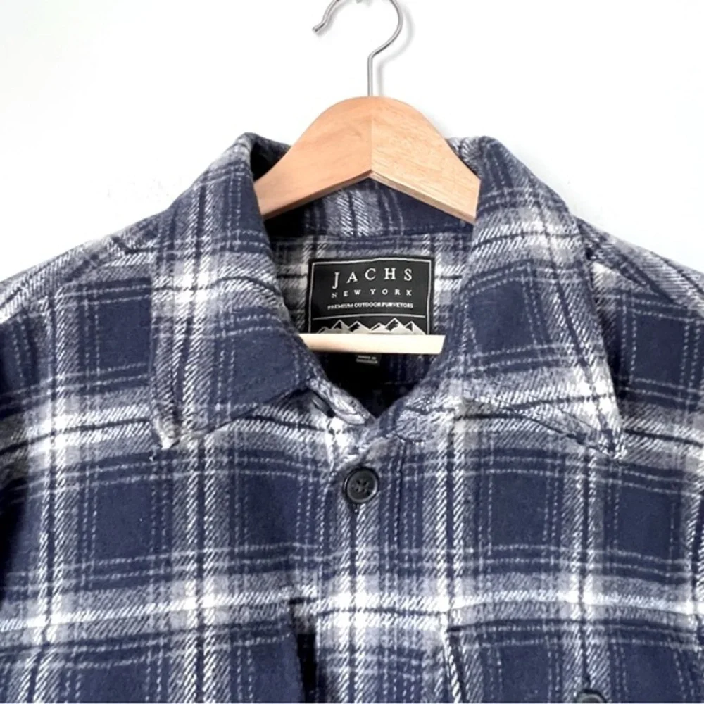 JACHS Men's Plaid Thick Quilted Blue Shirt Jacket Wool Blend Lumberjack Layering